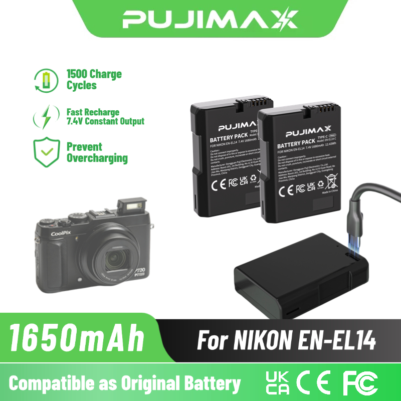 Nikon Camera D3500 - PUJIMAX 1650mAh EN-EL14 Battery with USB